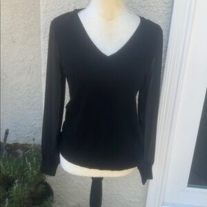Ann Taylor Women's Black V-neck Sweater with Sheer Sleeves Size S